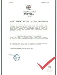 Promiast Firma Godna Zaufania 2018